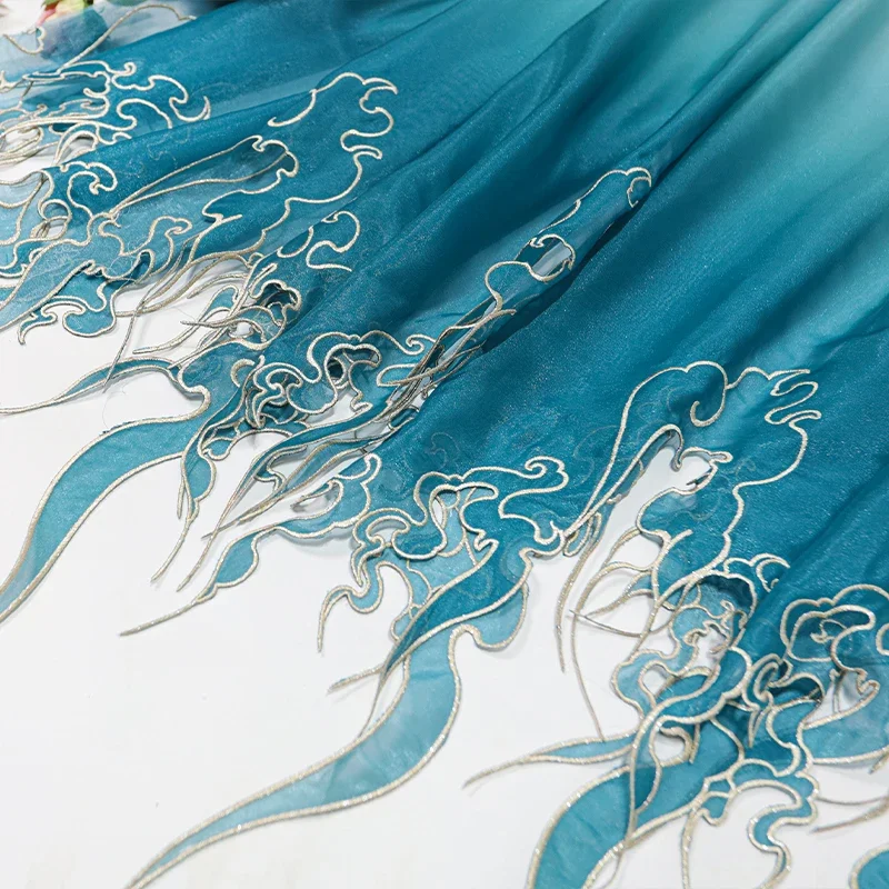 Sewing Fabric - Çin Tarzı Nakış Lotus Yaprağı Degrade